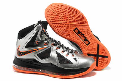 Features Metallic Silver/Black - Orange Nike Lebron X Air Max Athletic Shoes Mens Design