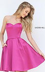 A-Line Plum Sherri Hill 50228 Strapless Short Homecoming Dress 2016