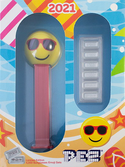 2021 PEZ® Chillin' Emoji Sunglasses Silver Gift Set