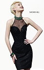 2014 Sherri Hill 11167 Black/Emerald Fitted Beaded Halter Cocktail Dress