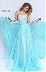 2016 Straight Neckline Beaded Patterned Strapless Light Blue Long Chiffon Prom Dresses