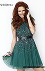 Sequined Sherri Hill 2840 High Neck V-back A-Line Mini Homecoming Dress 2014