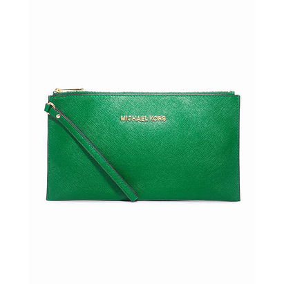 Green MICHAEL Michael Kors Large Jet Set Travel Saffiano Zip Clutch