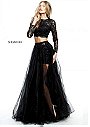 Beaded Lace Sleeve Sherri Hill 51378 Black 2 Piece Long Tulle Evening Gown 2017