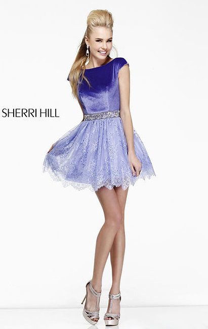 Lilac Sherri Hill 21206 Velvet Layered Short Cocktail Dress 2014