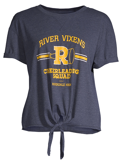 Riverdale Juniors' Cuff Sleeve Tie Front Graphic T-Shirt