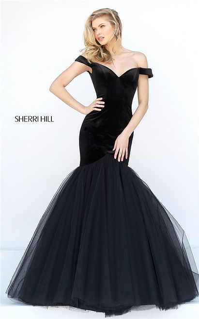 2017 Cheap Off Shoulder Black Mermaid Prom Dress By Sherri Hill 50717