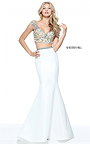 2017 Ivory Sherri Hill 2 PC Beaded 51167 Plunged Long Gown Mermaid Trumpet
