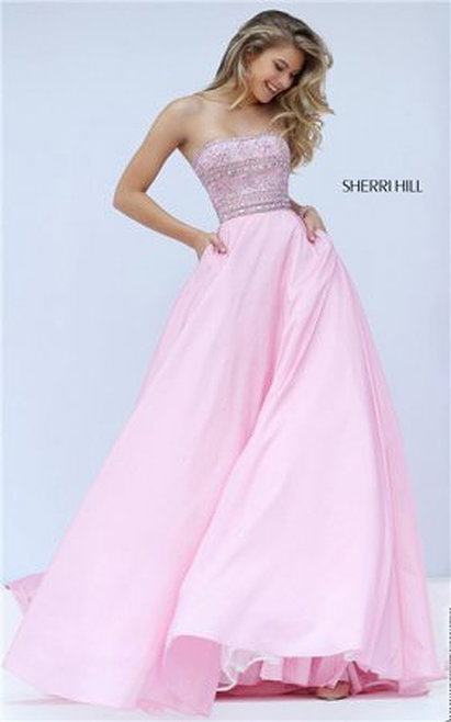 Sherri Hill 32362 Strapless Open Back Beaded Pink 2016 Prom Dress Affordable