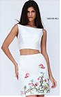 2 Piece Satin Bodice Sherri Hill 50817 Floral Applique Straight Neck Ivory/Multi 2017 Short Lace Homecoming Gown