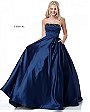 2018 Straight Neck Navy Satin Long A Line Evening Gowns Beaded Sherri Hill 51674