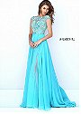 Beaded Aqua Cap Sleeve Illusion Sherri Hill Style 50445 Evening Gown