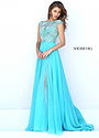 Beaded Aqua Cap Sleeve Illusion Sherri Hill Style 50445 Evening Gown