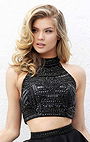 Beaded Patterned Sherri Hill 50809 Two Piece Black A Line Long Chiffon Evening Dress High Neckline 2017