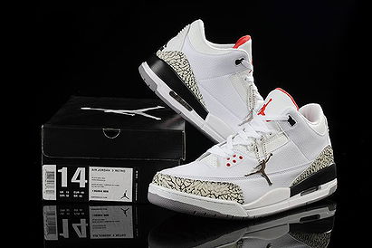 New Shoes Retro Nike Jordan III (3) With Features White And Cement Grey & Fire Red (Big Size 14-15-16)