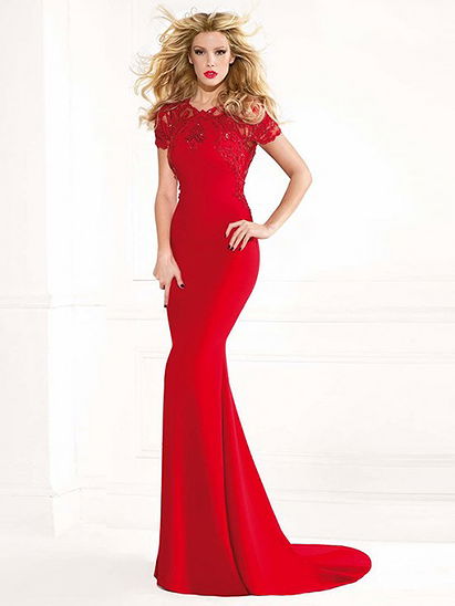 Mermaid Scoop Brush Train Satin Dress POWDN14077BN549