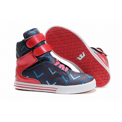 lady navy blue and red supra society high tops