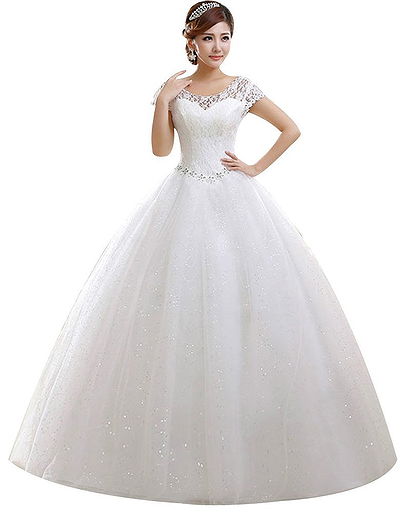 Eyekepper Double Shouder Floor Length Bridal Gown Wedding Dress Custom Size