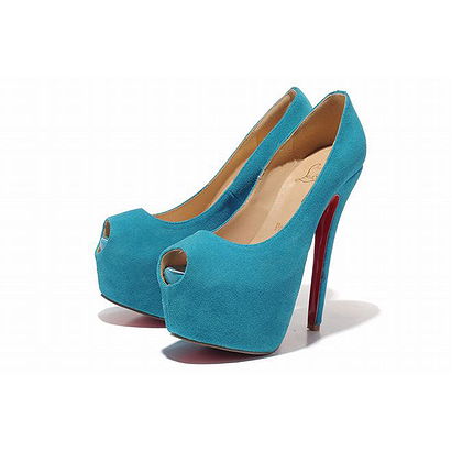 Christian Louboutin Highness 160mm Suede Platform Peep Toe Pumps Sky Blue