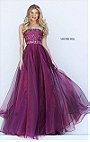Beaded Patterned Strapless Sherri Hill 50344 Straight Neckline Magenta Long Chiffon Evening Dresses 2016