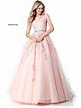 2018 Sherri Hill 51905 Beaded Applique V Neckline Blush Long Tulle Prom Dress