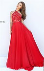 2016 Red Sherri Hill 50468 Beaded Halter Neck Low Back Long Prom Gown