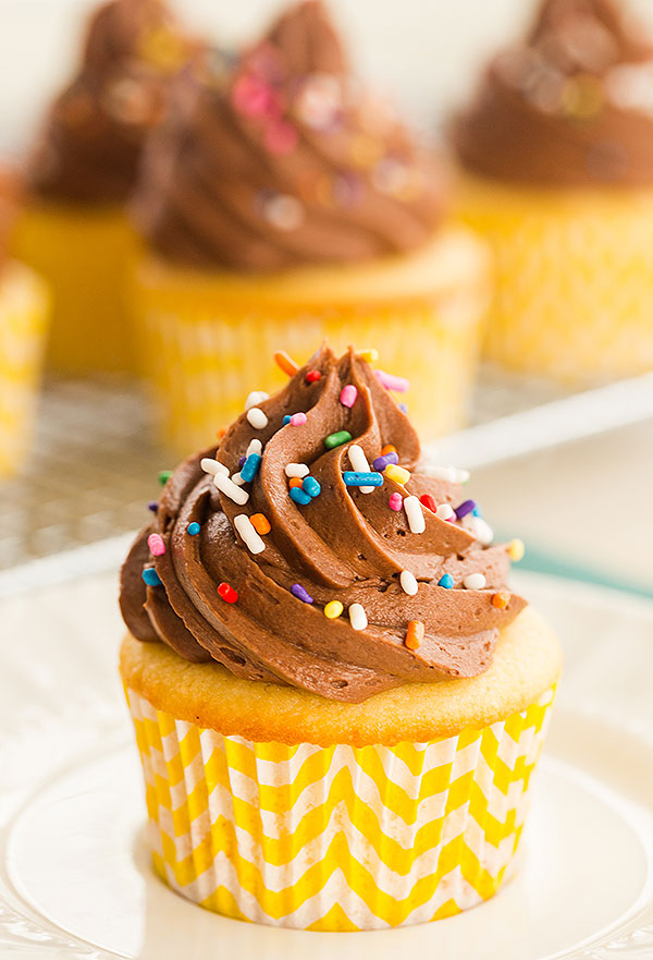 Classic Yellow Cupcakes with Chocolate Frosting