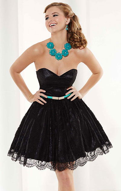 2015 Black/Mint Hannah S 27923 Sweetheart-Neck Short Lace Bodice Homecoming Dresses