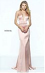 2017 Sherri Hill 50919 Blush Deep Halter V-Neck Fitted Long Evening Dress