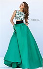 2016 Sherri Hill 50107 Ivory/Emerald Beaded Two-Piece Long Evening Dress