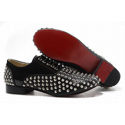 Red Bottom Christian Louboutin Fred Flat Spikes Mens Flat Shoes Black