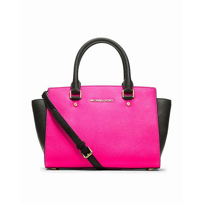 Neon pink black MICHAEL Michael Kors Medium Selma Saffiano Satchel