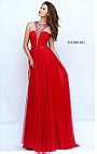 Beaded Embellishments Red Sherri Hill 50143 Halter Neckline 2016 Tulle Long Pleated Prom Dresses