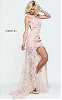 Blush Sherri Hill 51057 Beaded Lace Appliqued Open Back Hi-Low Dress Cheap