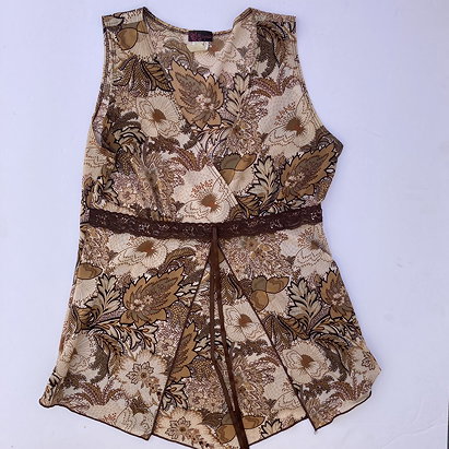 90s / Y2k brown mesh overlay floral top with lace...