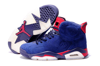 Nike Retro 6 Jordan Shoes In Blue & University Red Suede  