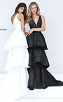Floral Jacquard Sherri Hill 50775 Plunging Black Tiered Prom Gown 2017