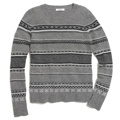 Madewell Women's Gray Fair Isle Striped Sweater