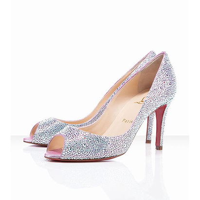 Red Bottom Christian Louboutin You You 85mm Strass Peep Toe Pumps Aurora Boreale