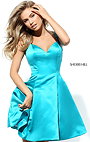 Sweetheart Neck Cap Sleeves Cheapest Sherri Hill 50548 Beaded Turquoise Short Satin Party Dresses