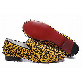 Christian Louboutin Rollerboy Spikes Mens Flat Shoes Leopard Print