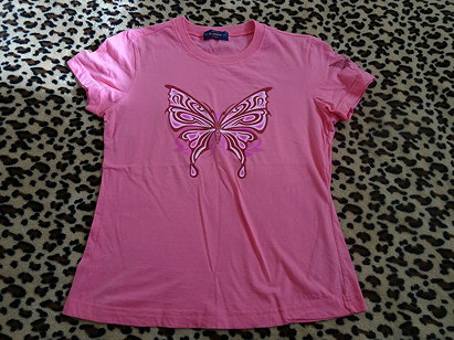 Y2K 8/10/12 Butterfly Tattoo Print Tee Vintage New Pink Glitter 90s T-Shirt Top