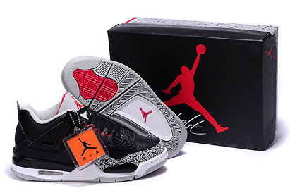 Cement/Black/Grey/Red-Jordan Nike Air Retro 4 Leather -Men's-Shoes 