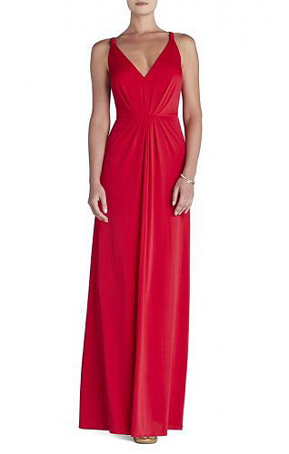 2015 Bcbg Red Hali V Neck Pleated Evening Dress Sale