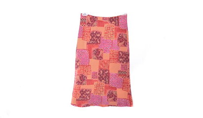 Y2K Patchwork Skirt 00s Midi Paisley Floral Pink Orange High
