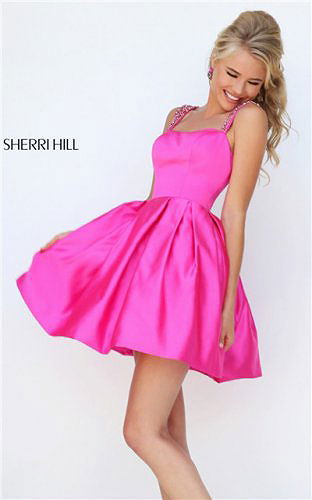 2016 Fuchsia Beaded Mini Open Back Cheap Cocktail Dress Sherri Hill 50323