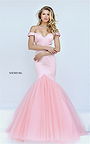 2017 Off Shoulder Fitted Sherri Hill Blush 50732 Layered Mermaid Dress