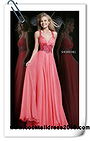 Coral Sherri Hill 11102 V-Neck Beaded Crisscross Chiffon Outlet Prom Dress Long