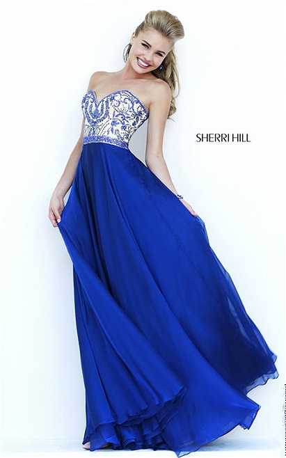 2016 Beaded Strapless Long Navy Evening Gown By Sherri Hill 1947