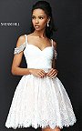 Cheap Mini Ivory Sherri Hill Style 50503 Ruched Jeweled Lace A-Line Prom Dress [Ivory Sherri Hill 50503] - $183.00